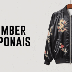 Bomber japonais noir brodé dragon fleurs de cerisier