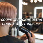 coupe garçonne ultra courte femme tondeuse vue de dos salon