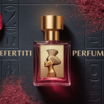 Flacon nefertiti perfume doré sur marbre noir