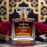 arabian oud resala parfum flacon verre ambre et roses