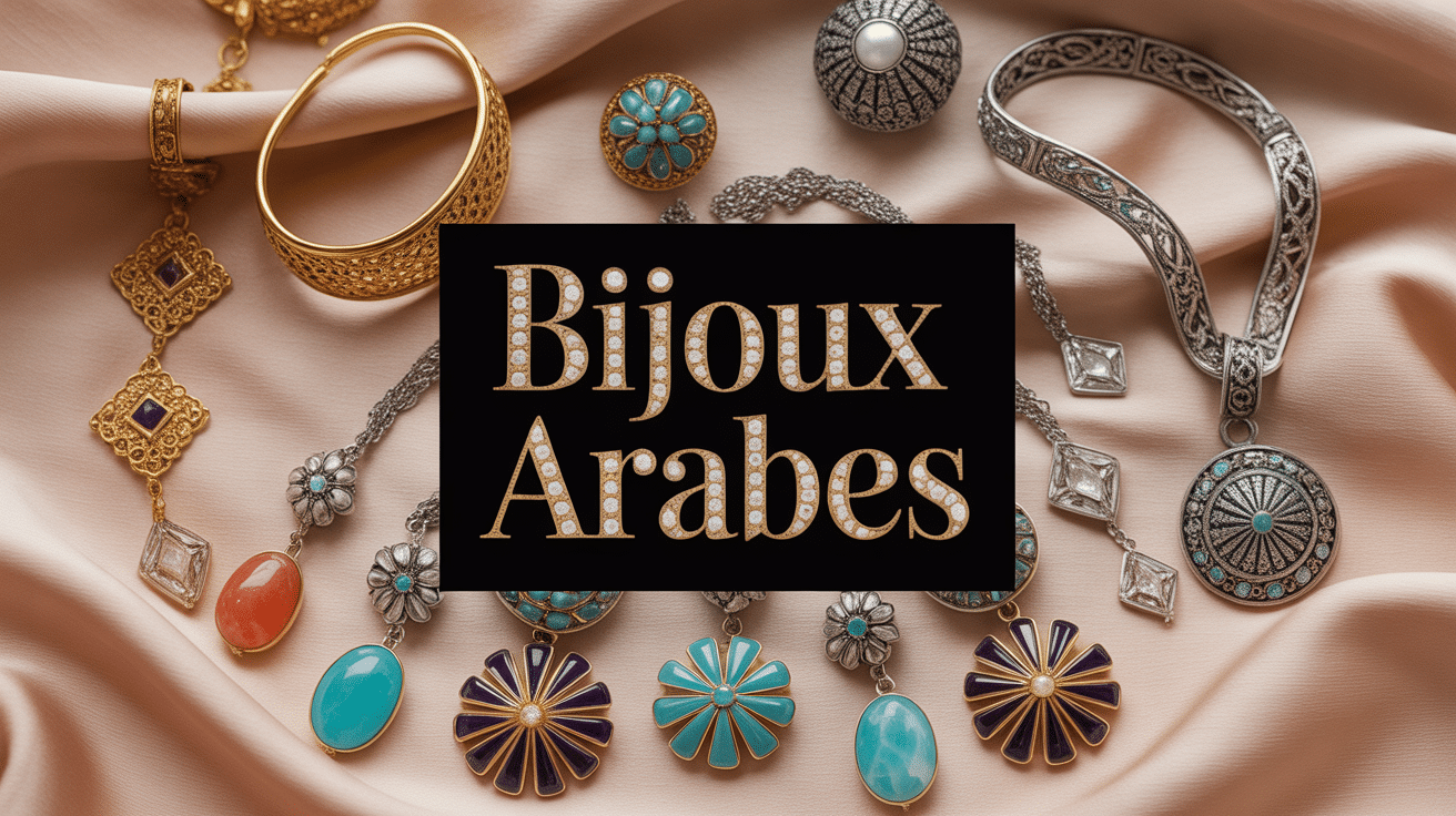 bijoux arabe dorés et argentés sur soie brodée