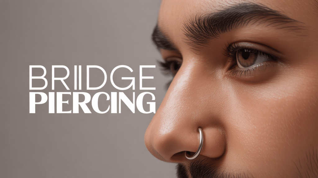 Gros plan bridge piercing arête nez