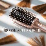 Brosse anti fourche dorée sur cheveux soyeux