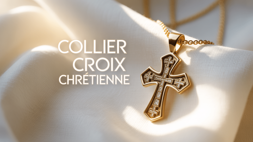 Croix chrétienne collier en or sur tissu blanc
