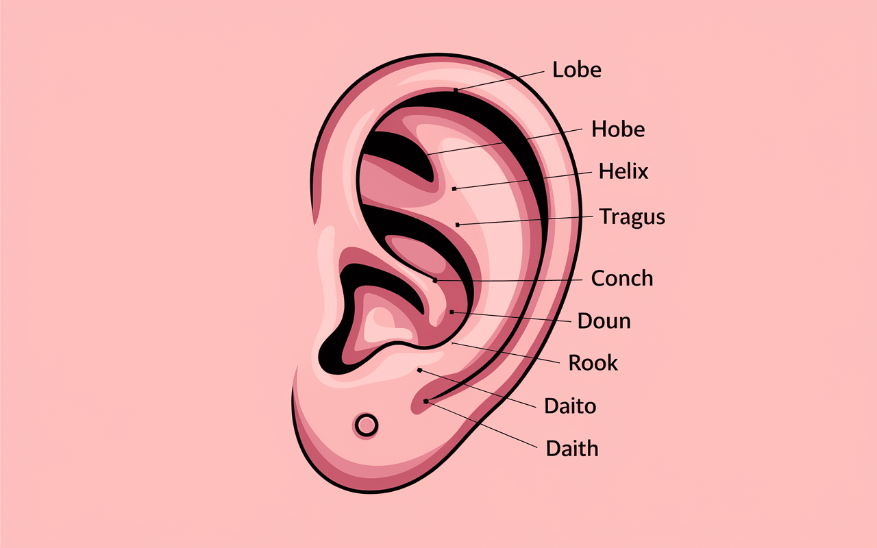 nom.piercing oreille schéma anatomique zones