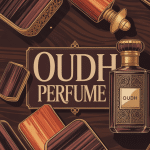 Flacon oudh perfume doré sur bois précieux