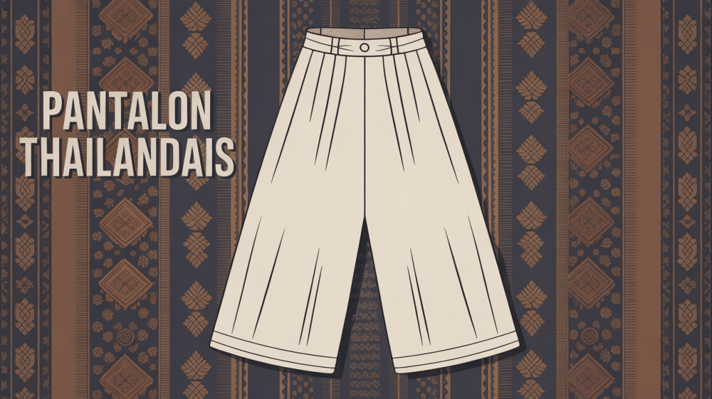 pantalon thailandais ample coton liens taille fond motifs asiatiques