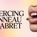 Gros plan lèvre avec piercing anneau labret doré