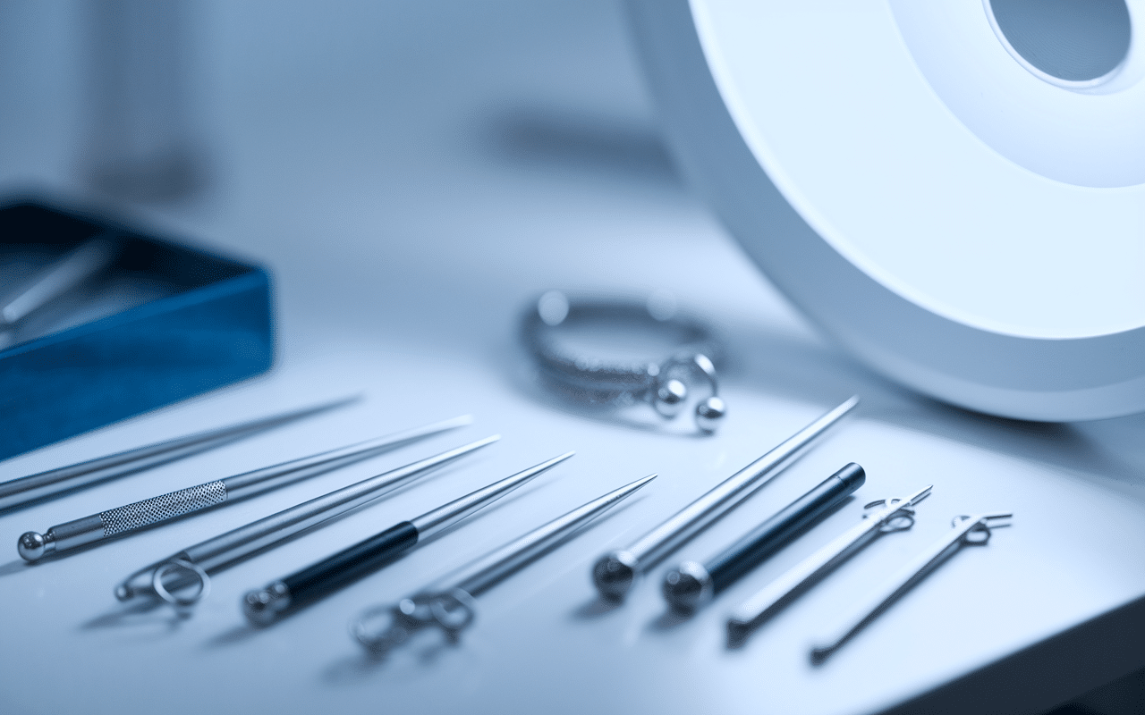 Instruments stériles pour pose piercing anneau labret