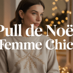 Femme élégante avec pull Noël femme chic décor festif