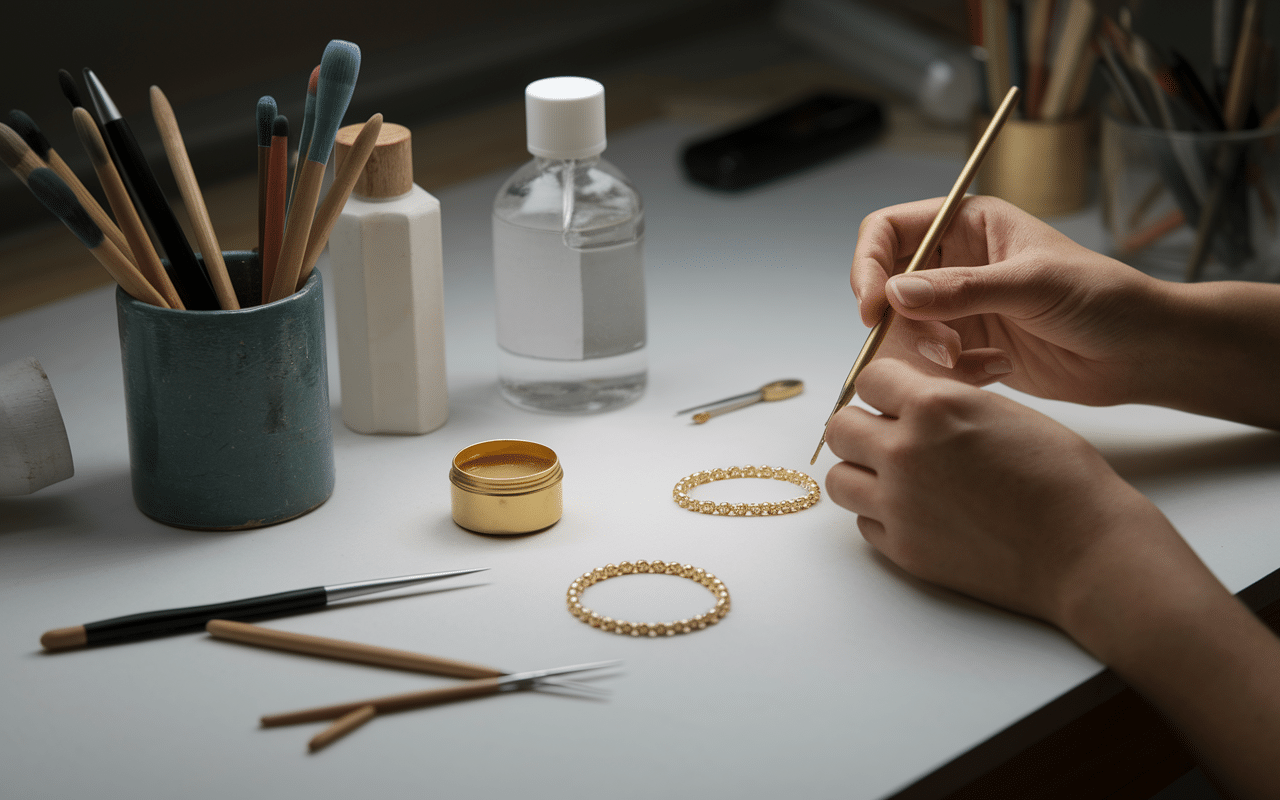 Redorer un bijou en toc atelier dorure pinceaux