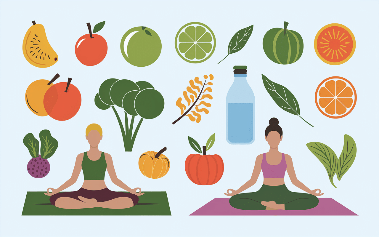 corps skinny bien-être fruits haltères yoga