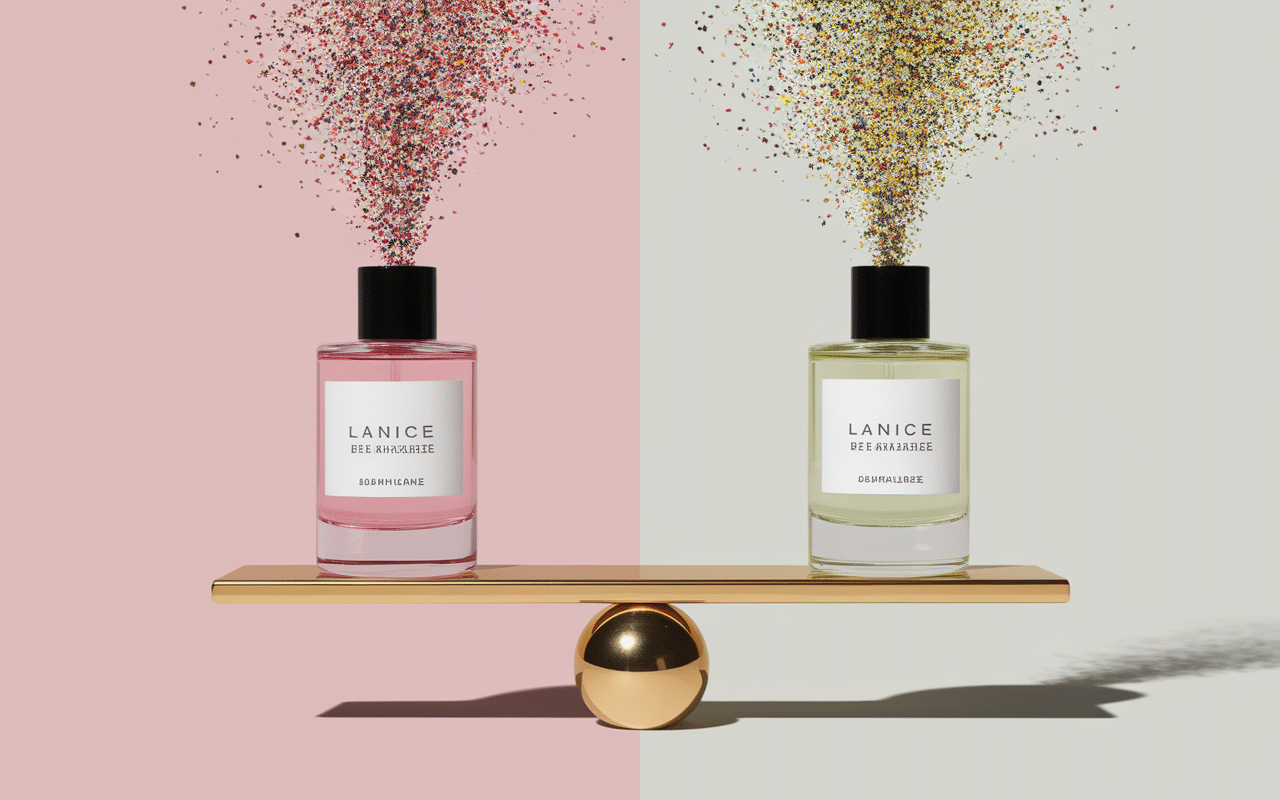 tableau de concordance parfum la maison des essences flacons et balance dorée