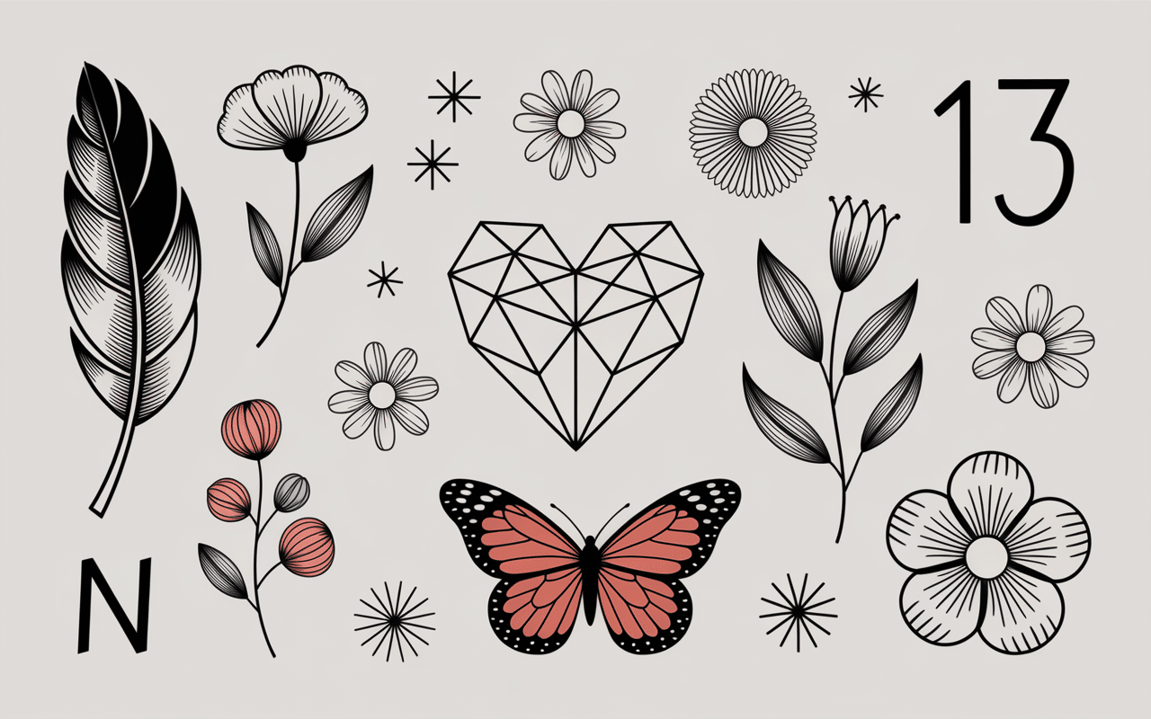 Tatouage deuil motifs plumes fleurs coeur papillon