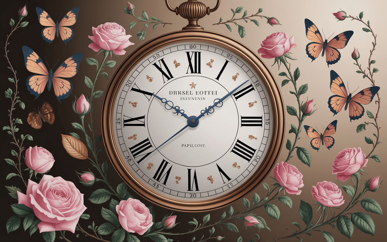 Tatouage horloge femme profil avec symboles