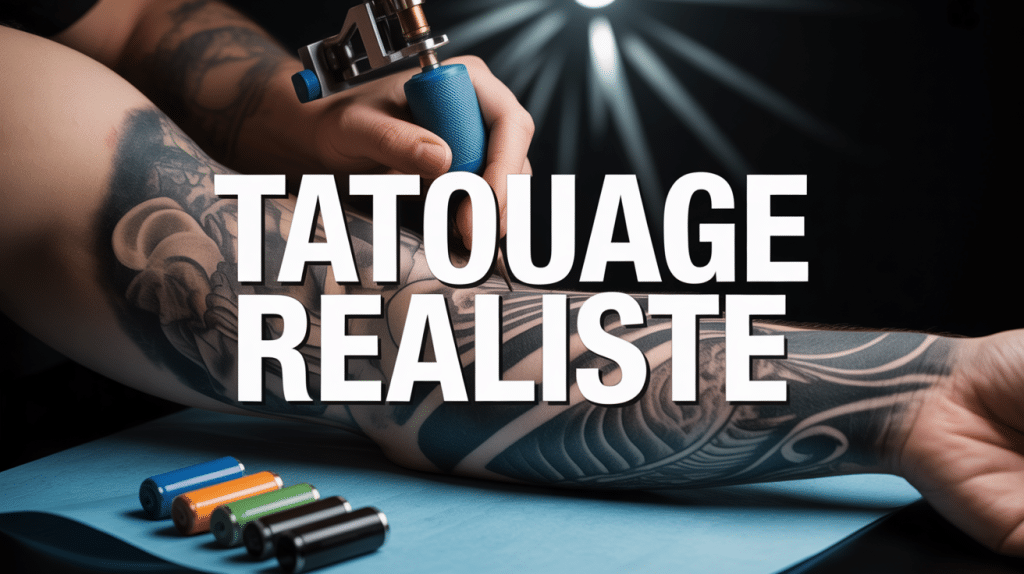 Main tatoueur créant tatouage réaliste sur bras