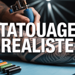 Main tatoueur créant tatouage réaliste sur bras
