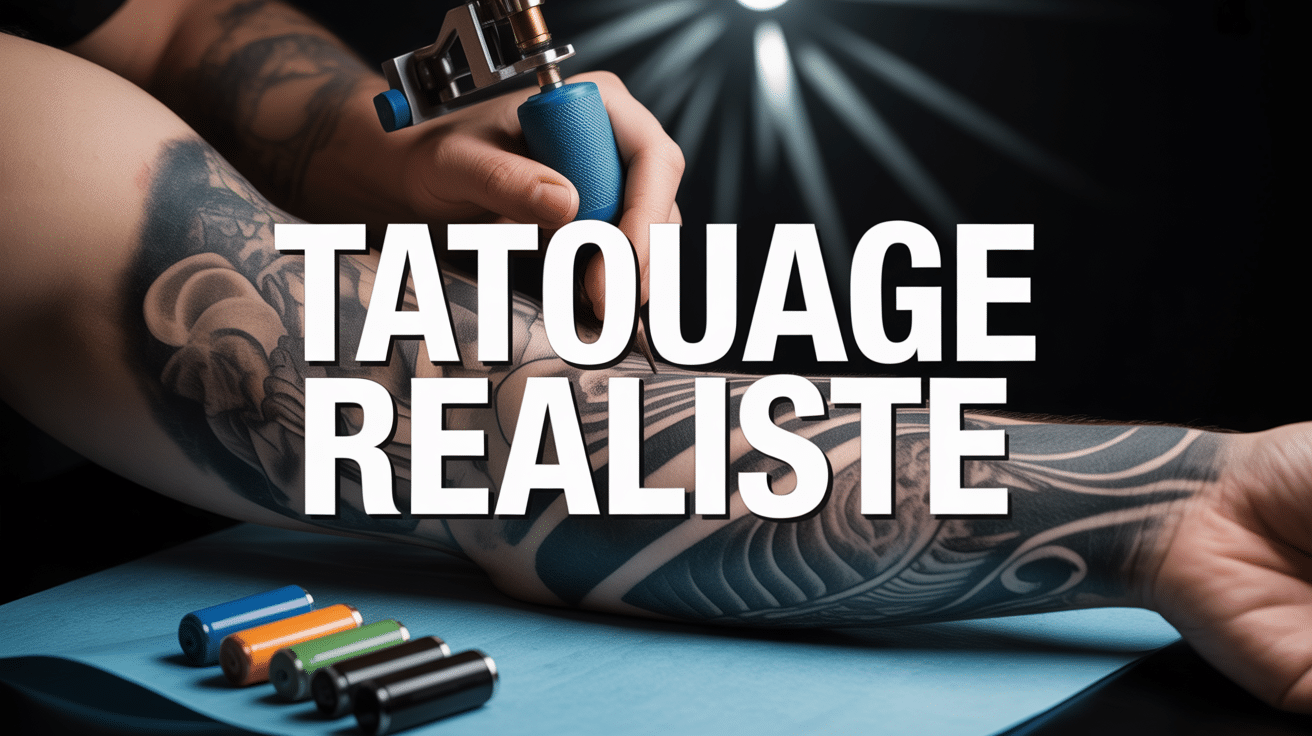 Main tatoueur créant tatouage réaliste sur bras