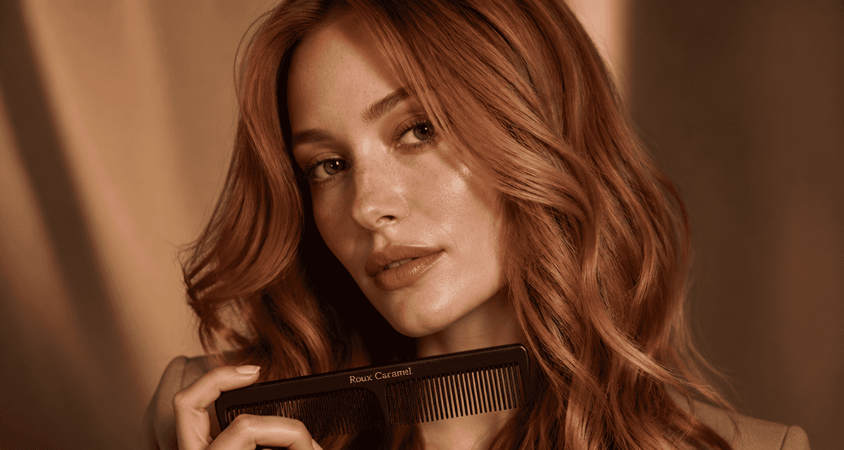 Femme avec couleur roux caramel lumineuse
