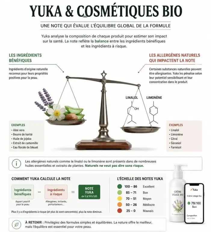 Infographie explicative de la notation Yuka pour les produits La Provençale Bio et les cosmétiques naturels