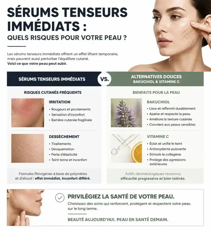 Infographie sur la sécurité et les risques du sérum Wrinkle Power et alternatives anti-rides