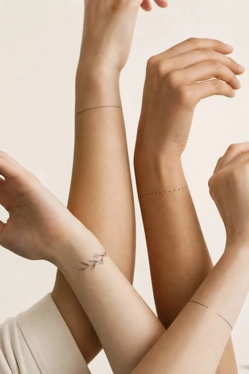Tatouage bracelet poignet femme discret : inspirations de lignes fines, pointillisme et motifs floraux