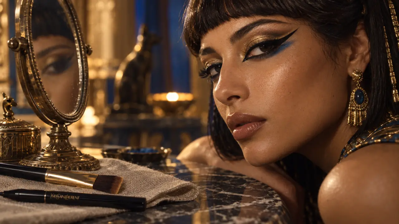 Cleopatre maquillage : regard doré graphique longue tenue
