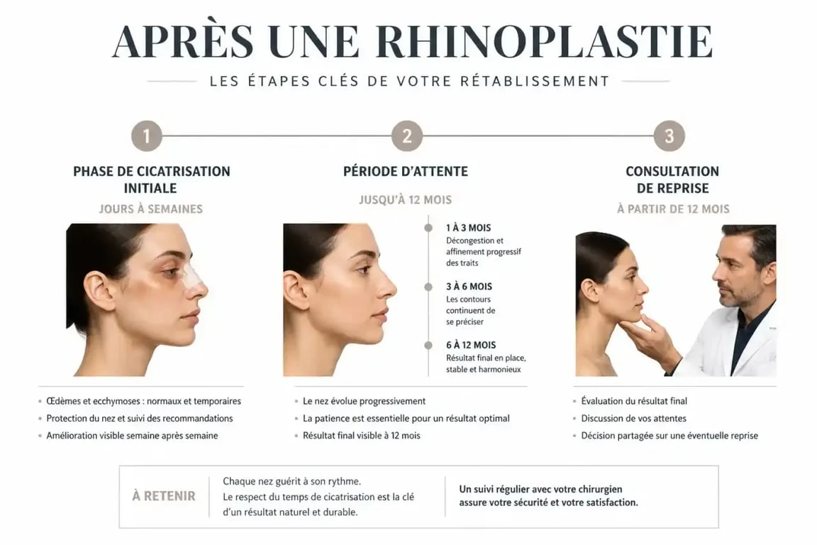 Chronologie du processus de correction d'une rhinoplastie