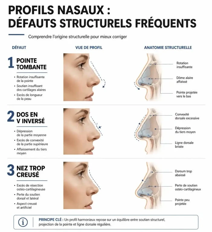 Schéma des défauts structurels après une rhinoplastie ratée