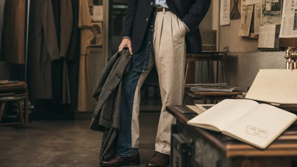 Look homme 2025 : couleurs terre, blazer en cuir et superpositions sans faux pas